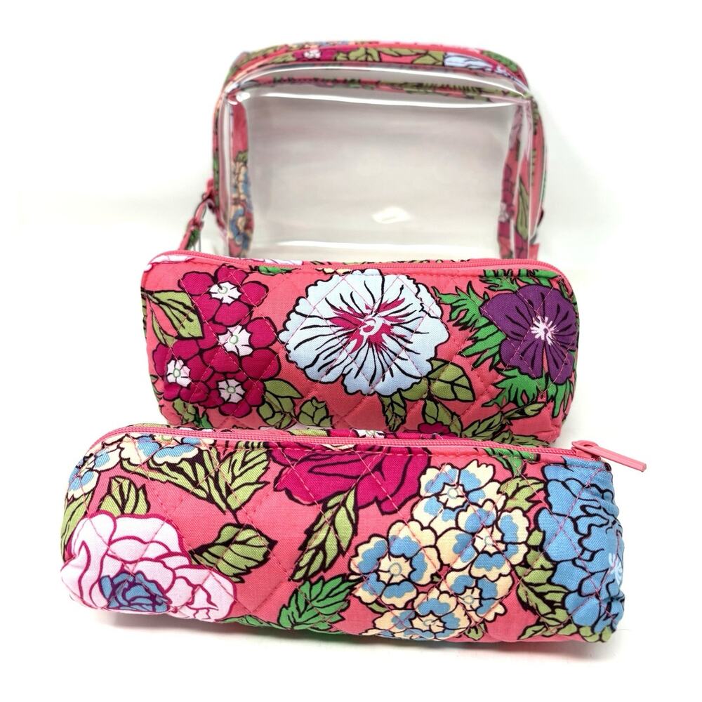Vera Bradley Vibrant Gardenias Makeup Cosmetic Bag Pouch Set 3 Pcs Floral EXACT - Picture 7 of 13